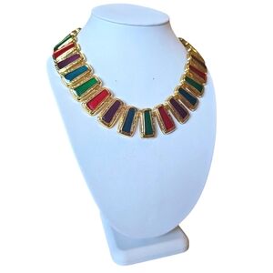 Vintage & Rare Byzantine Style Ruby,Sapphire Enamel Gold Necklace.